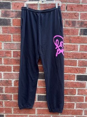 Victoria Secret PINK Black Sweatpants with Pink Heart Love Pink -S